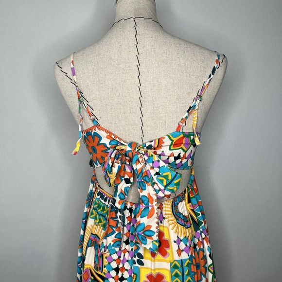 Paper Heart Anthropologie Aztec Sunrise Maxi Long Hi Lo Dress Ruffle Sz M - Picture 9 of 15